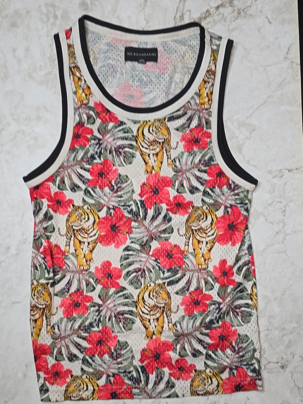 No Boundaries Mesh Tank Top Tigers and Flowers